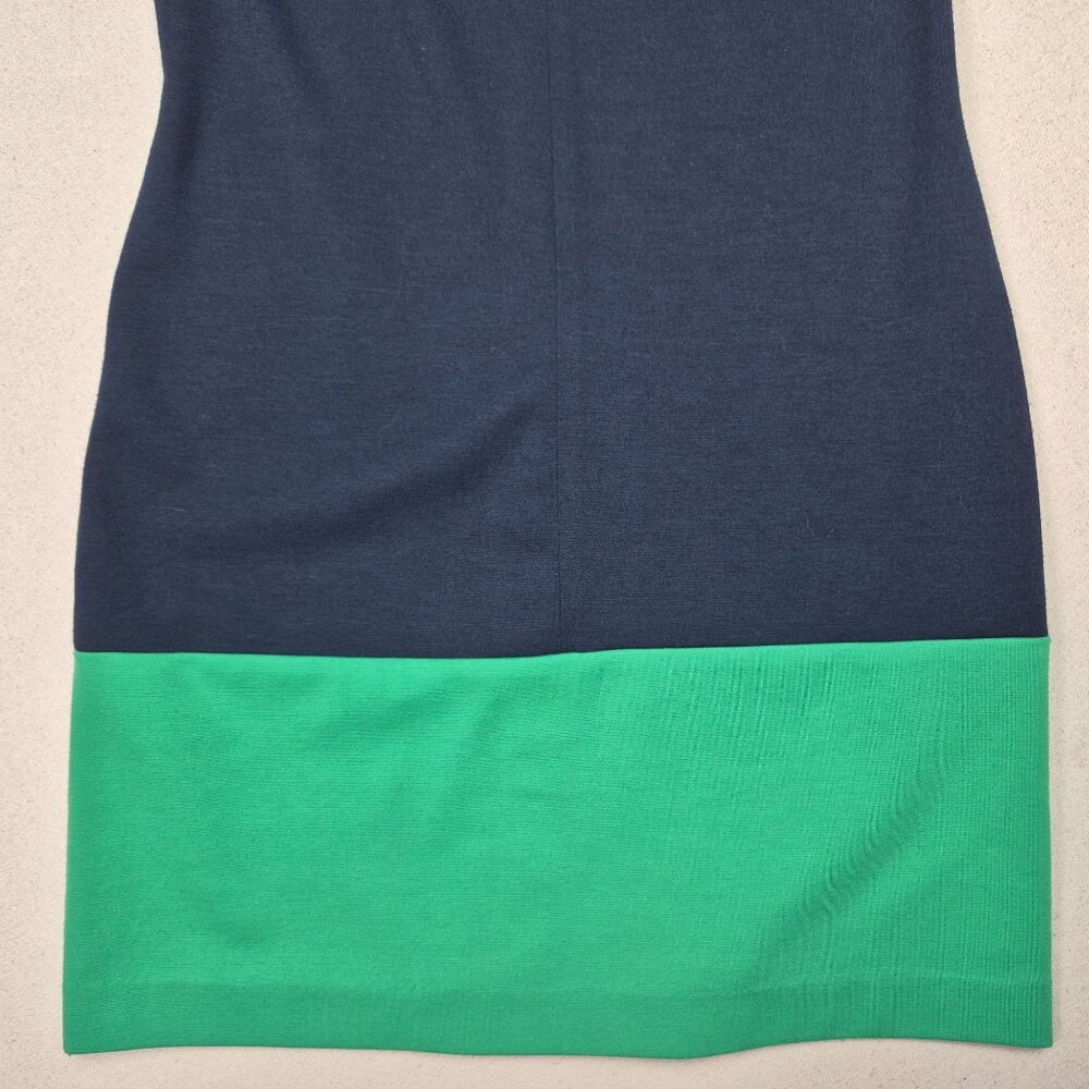 Banana Republic Bodycon Midi Dress Blue/Green Sz 2 Round Neck Zip 80's VINTAGE - Picture 6 of 7